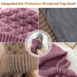zerolex Winter Knit Hat and Scarf Set, 2-in-1 Design with Ear Protection, Fleece Lined Woollen Cap, Available in Multiple Colours image 3