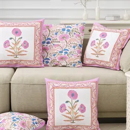 Sangria Purple & White 5 Pieces Printed Pure Cotton Square Cushion Covers-26