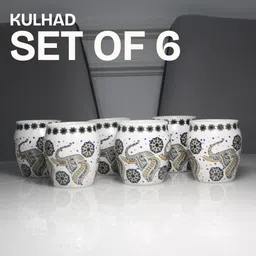 MODEFE White & Black Printed Ceramic Matte Kulladhs Set of Cups and Mugs-picture-32