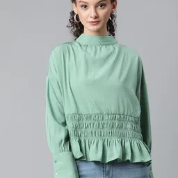 plusS Women Sea Green Solid Smocked Top-picture-46