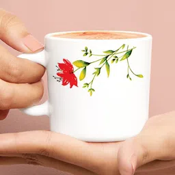 Larah by BOROSIL White & Red 6 Pcs Floral Printed Opalware Matte Mugs - 180 ML Each image 3