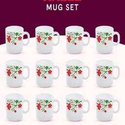 Larah by BOROSIL Hazel 12 Pcs White & Red Floral Printed Opalware Matte Mugs - 180 ML Each image 4