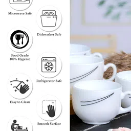 Cello White & Black 6Pcs Printed Opalware Glossy Cups 160ml Each image 5