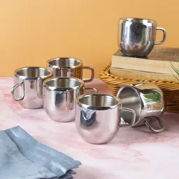 MARKET99 Silver-Toned Solid Set Of 6 Stainless Steel Cups-18