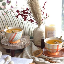 The Wishing Chair Set of 2 White & Pink Printed Stoneware Glossy Cups-46