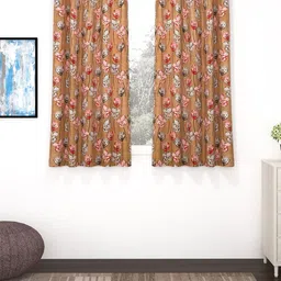 Bedspun Set Of 2 Gold-Coloured & Red  Polyester Eyelet Ringtop Window Curtains image 1