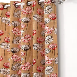 Bedspun Set Of 2 Gold-Coloured & Red  Polyester Eyelet Ringtop Window Curtains image 2