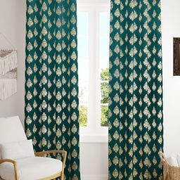 Kraftiq Homes Foil Aqua Green 2 Pcs Ethnic Motifs Velvet Room Darkening Long Door Curtains-image-30