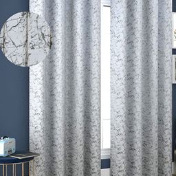 Kraftiq Homes White & Grey 2 Pcs Abstract & Velvet Room Darkening Long Door Curtain-6