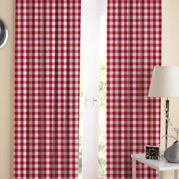 Airwill Red & White 2 Pcs Geometric Room Darkening Cotton Long Door Curtain-image-27