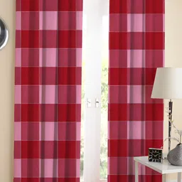 Airwill Red Pink 2 Pieces Geometric Cotton Room Darkening Long Door Curtain-3