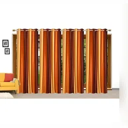 Shopgallery Orange & Yellow 4 Pieces Colourblocked Room Darkening Long Door Curtains-image-57