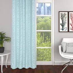 THE CONVERSION Turquoise Blue Floral Room Darkening Long Door Curtain-image-27
