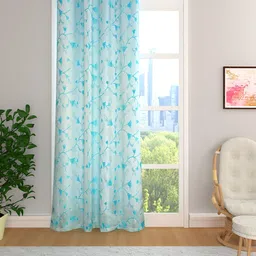 THE CONVERSION Turquoise Blue Floral Room Darkening Long Door Curtain-image-58