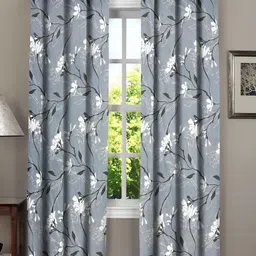 RRC Grey & White 2 Pieces Floral Room Darkening Long Door Curtain-image-48