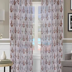 Aura Brown & Grey 2 Pieces Floral Sheer Long Door Curtains-9