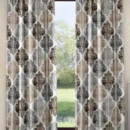 Home Sizzler Brown & White Set of 2 Geometric Long Door Curtain-47