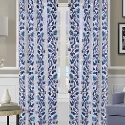 Aura Off White & Blue 2 Pcs Floral Long Door Curtain-30