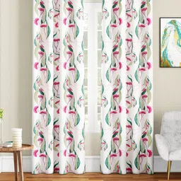 SEJ by Nisha Gupta White & Pink Set of 2 Floral Long Door Curtain-image-69