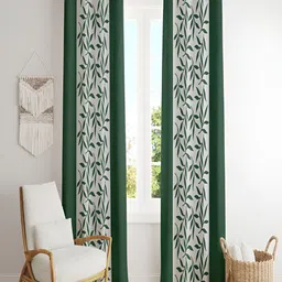 ERIC LONDON Green & White 2 Pieces Floral Printed Room Darkening Long Door Curtains-image-61