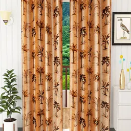 Homefab India Brown Set of 2 Floral Long Door Curtain-image-92