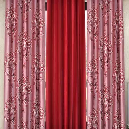 Fashion String Maroon & White Set of 3 Floral Long Door Curtain-4