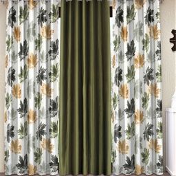 Home Sizzler Olive Green & White Set of 3 Floral Long Door Curtain-48