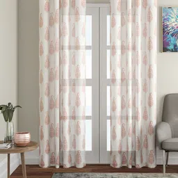 Soumya Rust & Cream-Coloured Single Sheer Long Door Curtain-12
