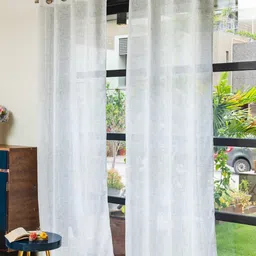 URBAN SPACE 2 Pieces White Printed Sheer Long Door Curtain-12