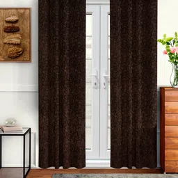 Cortina Brown Set of 2 Abstract Room Darkening Velvet Long Door Curtains-58