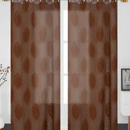 Aura Brown 2 Pieces Floral Sheer Long Door Curtains-image-25