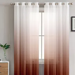 HOMADORN Brown & White Set of 2 Sheer Long Door Curtain-25