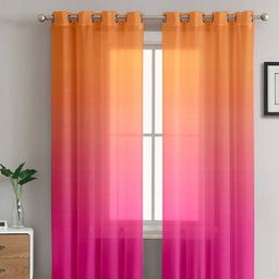 HOMADORN Orange & Pink Set of 2 Sheer Long Door Curtain-4