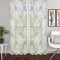THE CONVERSION Green 2 Pieces Floral Sheer Tissue Long Door Curtains-image-79
