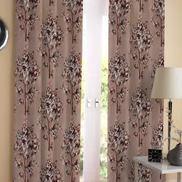 REYANSH DECOR Brown and White 2 Pieces Floral Window Curtains-13