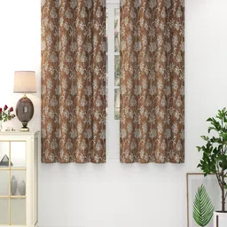 Aura Brown 2 Pieces Floral Printed Window Curtain-image-46