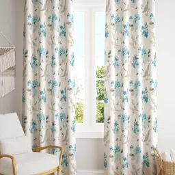 Trance Home Linen White & Blue 2Pcs Floral Printed Cotton Window Curtains-image-24