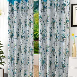 REYANSH DECOR Turquoise Blue & Off White 2 Pieces Floral Window Curtains-image-94
