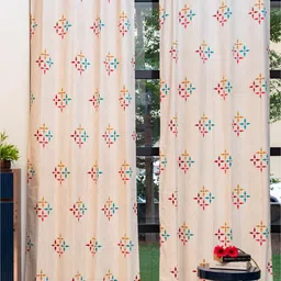 URBAN SPACE White & Red 2 Pieces Floral Printed Window Curtain-74