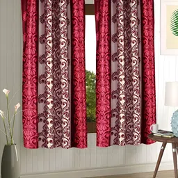 Aura Maroon & Beige 2 Pieces Ethnic Motifs Eyelet Window Curtains-9