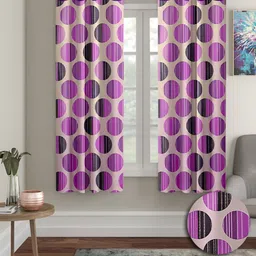 Aura Purple & Beige 2 Pieces Geometric Window Curtains-image-31