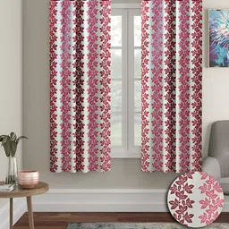 Aura Red & Cream Coloured 2 Pieces Floral Window Curtains-9