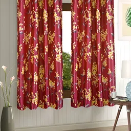Aura Red & Yellow 2 Pieces Floral Window Curtains-picture-17