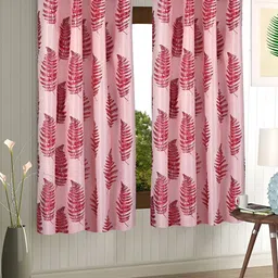 Aura Pink 2 Pieces Floral Printed Eyelet Window Curtains-image-24