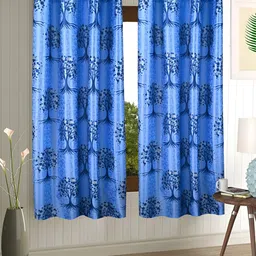 Aura Blue 2 Pieces Floral Regular Window Curtains-image-55