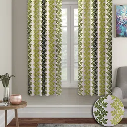 Aura Green & Cream 2 Pieces Floral Regular Window Curtains-image-42