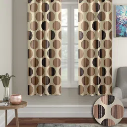 Aura Brown & Cream Coloured 2 Pieces Geometric Window Curtains-10