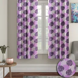 Aura Purple 2 Pieces Floral Printed Window Curtains-30