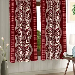Aura Maroon & Cream Coloured 2 Pieces Ethnic Motifs Window Curtains-33