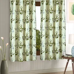 Aura Cream Coloured & Green 2 Pieces Floral Window Curtains-31